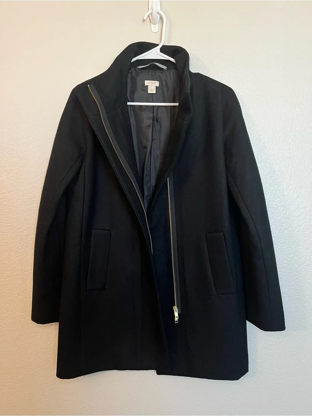 J.Crew Black Wool Blend Funnel Neck Cocoon Coat Womens Size 0 NWOT - Picture 3 of 8
